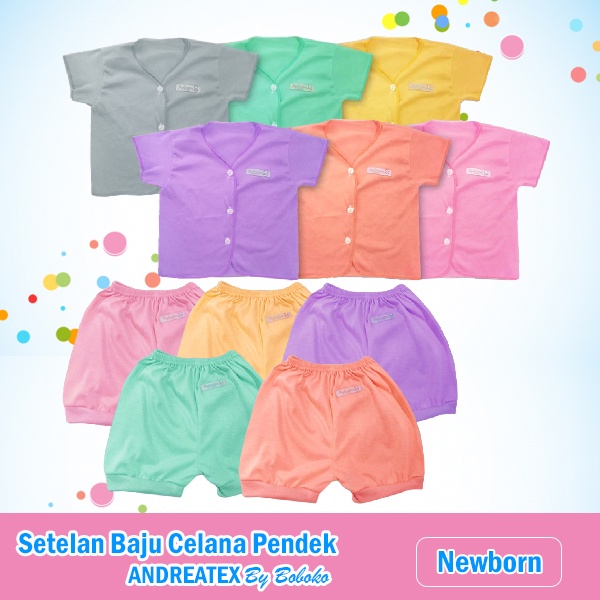 Setelan Baju dan Celana Pendek Bayi Newborn Boboko Andreatex Random Boy &amp; Girl