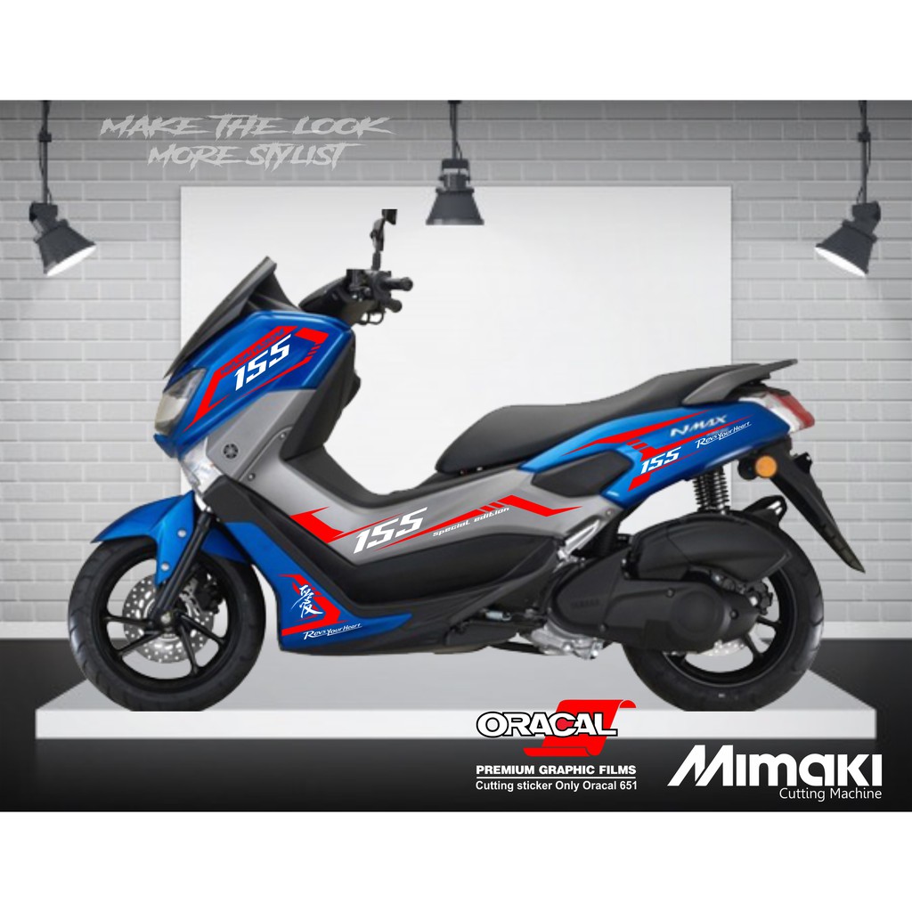 STICKER CUTTING NMAX BIRU - STRIPING NMAX MERAH KOMBINASI PUTIH DENGAN BAHAN ORACAL