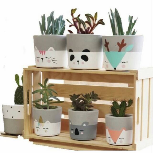 Pot Lukis Gerabah Tanah Liat Karakter Hewan Vas Bunga Claypot Animal Tanaman Kaktus Sukulen 15Cm