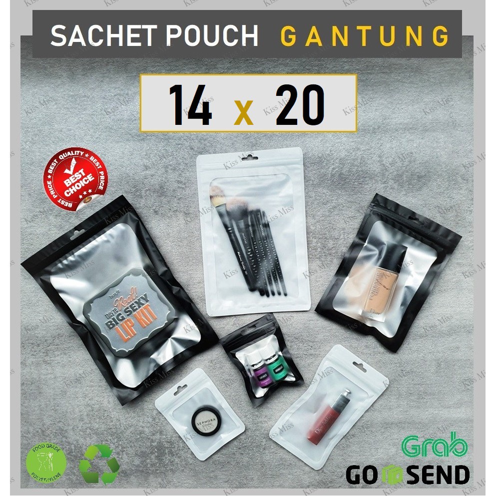 Sachet GANTUNG pouch - 14x20 - kemasan masker - snack - aksesoris - kosmetik - plastik klip - biji