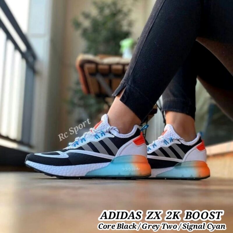 ADIDAS ZX 2K BOOST  "Core Black/Grey Two/Signal Cyan"