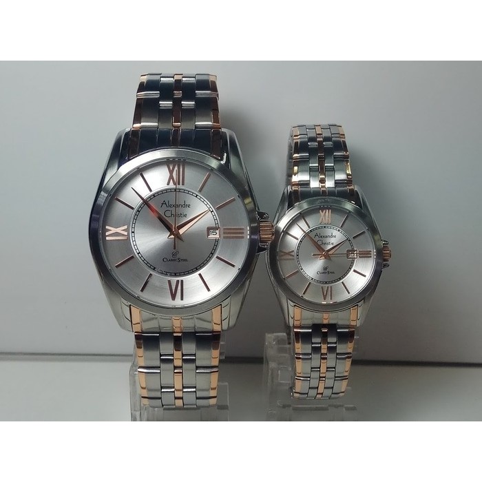 Limited JAM TANGAN COUPLE ALEXANDRE CHRISTIE AC 8427 SILVER ROSE ORIGINAL Terkini