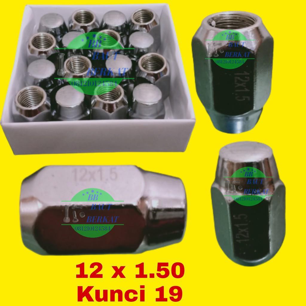 mur baut roda velg ban mobil lugnut lug nut ukuran 12 x 1.50 kunci 19 lug nut 12x1.50 kunci 19
