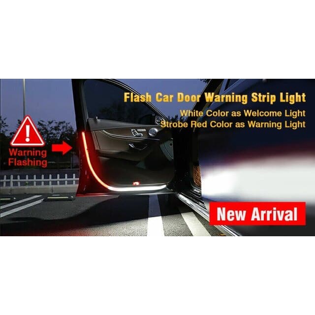 Warning Welcome Light LED Strip 2 in 1 Car Door Opened Flow Flash Light Strobe 2 pc set Pintu Mobil Merah Putih 2 Pcs 1.2 M Universal