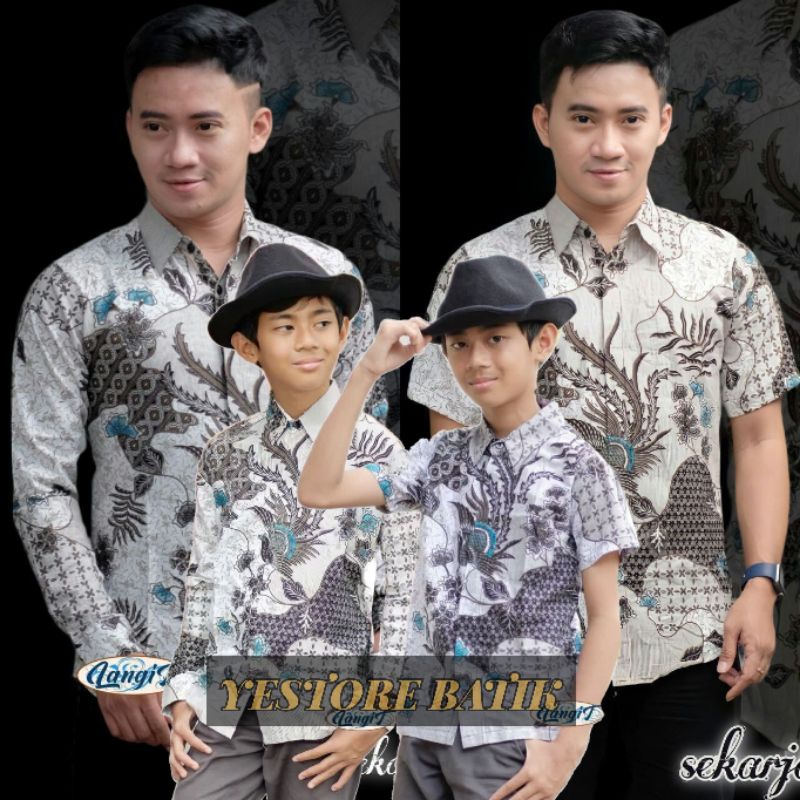 COD - Batik couple ayah anak laki-laki kekinian motif sekarjagad putih - Bisa pisah.