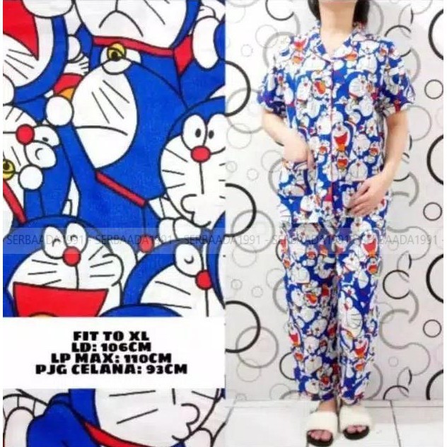 PF Setelan Piyama CP Doraemon  Tumpuk Baju  Tidur  Bahan 