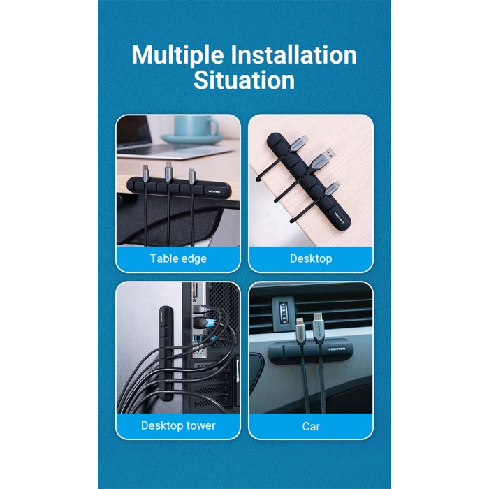 

perekat-pengikat- vention kabel organizer clips holder for desk - kbr 5-line, 1 pcs -pengikat-