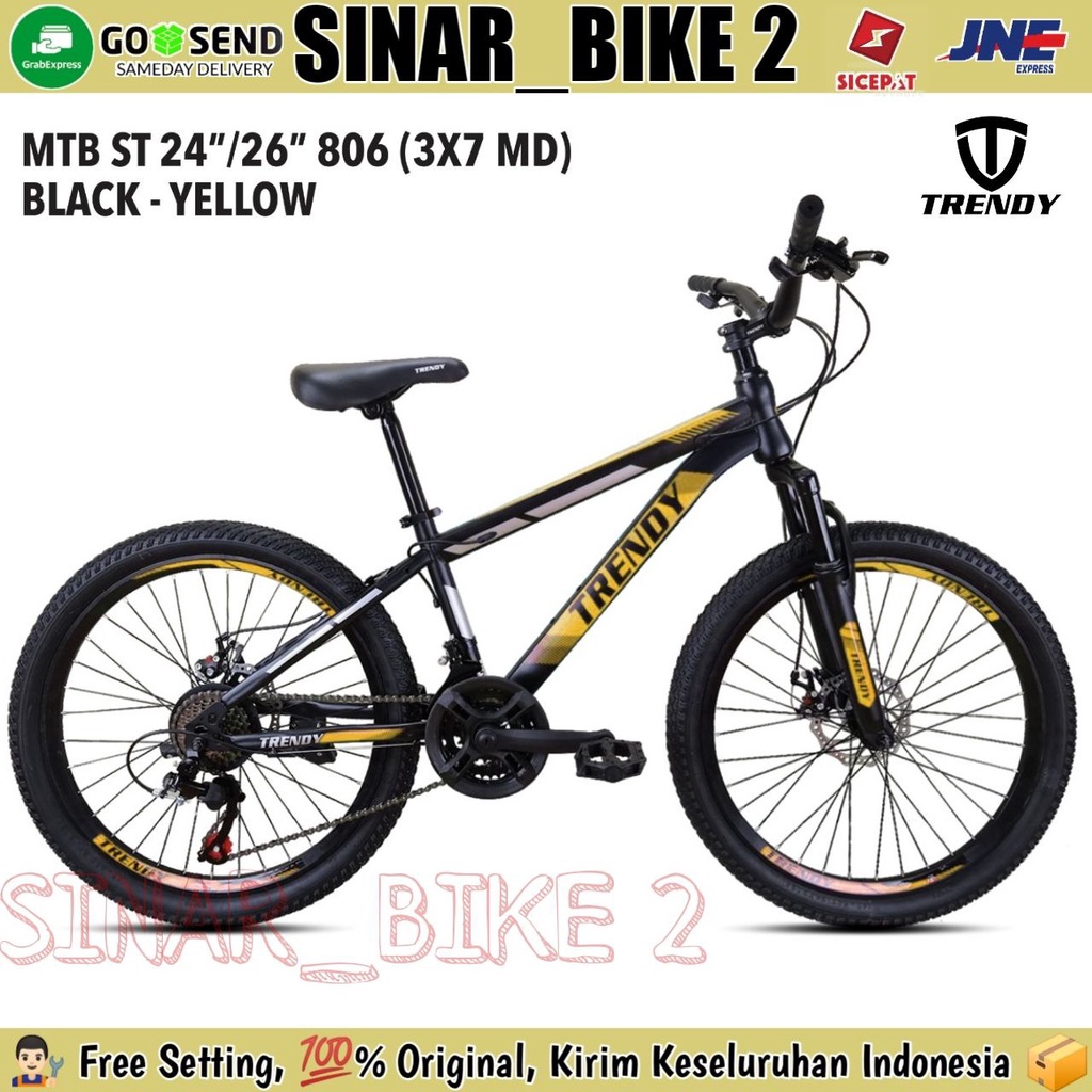 Sepeda Gunung MTB TRENDY 806 Discbrake Ukuran 24 &amp; 26 Inch 21 Speed