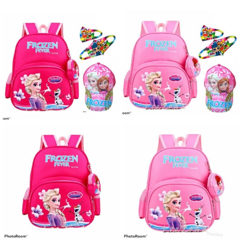 Tas ransel anak sekolah frozen gratis topi masker