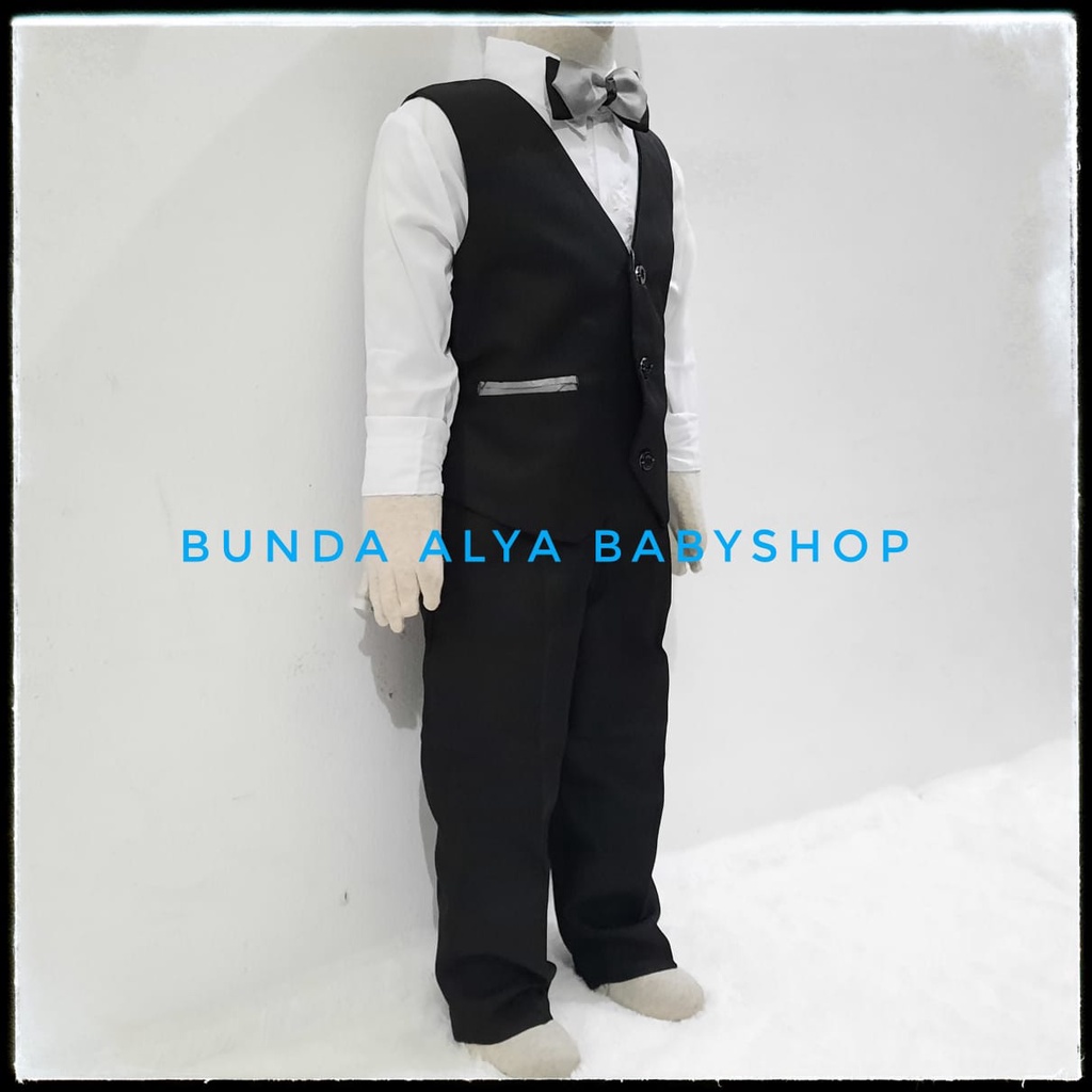 Set Tuxedo Jas Anak Premium HITAM 8in1 Usia 1 2 Tahun Kerah Satin - Setelan Pesta Tuxedo LENGKAP