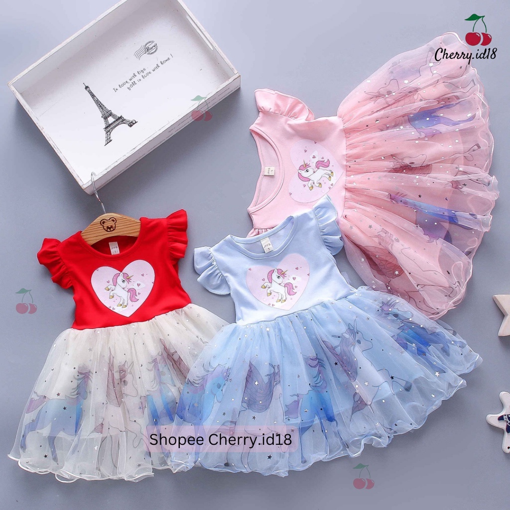 Cherry COD Dress Anak Unicorn / Baju Anak Perempuan / Baju Unicorn / Baju Pesta Anak Perempuan D41