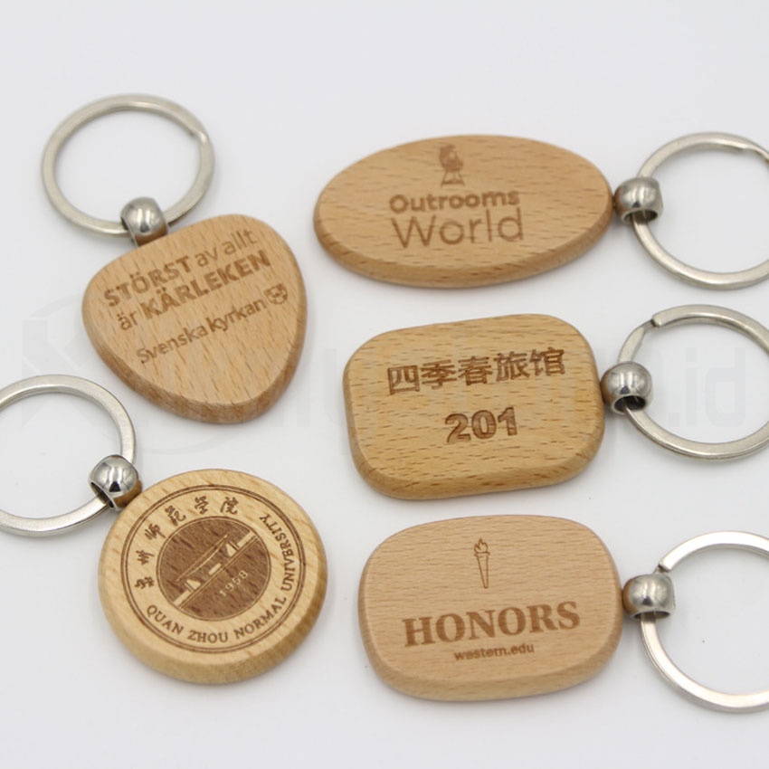 Gantungan Kunci Kayu Custom Logo Grafir Laser Ukir Nama Wood Keychain
