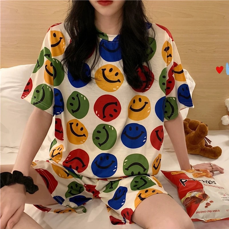 Baju Tidur Wanita Lengan Pendek Import Motif Kartun Pakaian Wanita Set Piyama