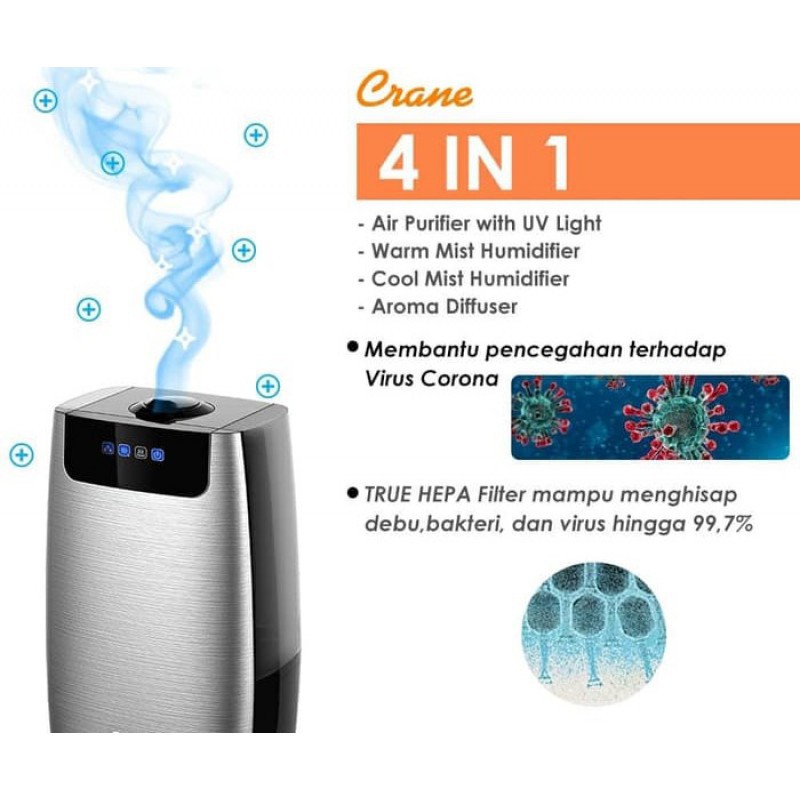 Crane 4 in 1 Humidifier, UV Purifier &amp; Aroma Diffuser with Ionizer and Remote Control