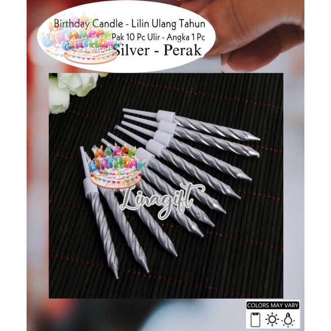 ( Pak / Ecer ) BIRTHDAY CANDLE - LILIN ULANG TAHUN 10 PC ULIR SILVER GOLD RAINBOW / ANGKA MERAH RED 0123456789