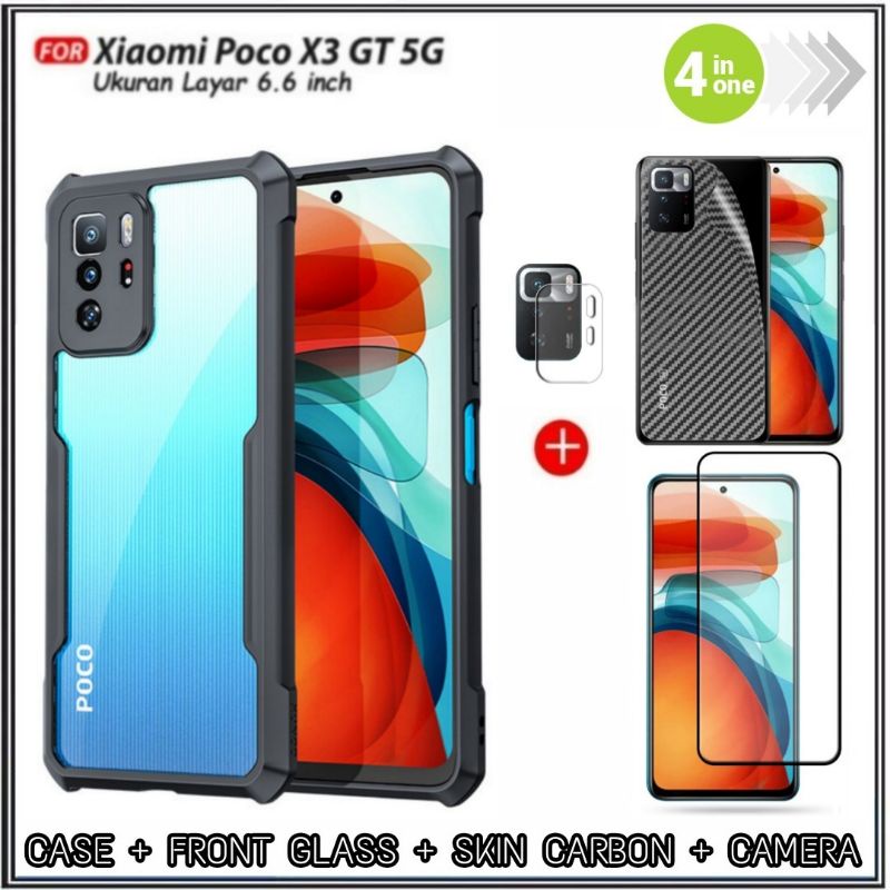 Paket 4in1 Case Xiaomi 11T / 11T Pro Hardcase Fusion ShockProof Free Tempered Glass Layar &amp; Lens Camera &amp; Skin Carbon