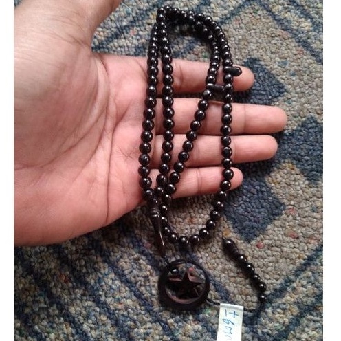 tasbih kokka kauka kaukah bulat hitam bulan bintang 99 butir  ± 6 mm ( 6mm )