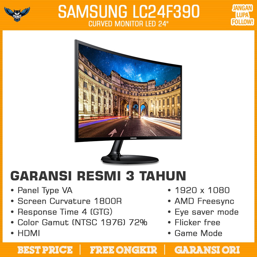 LED MONITOR SAMSUNG 24&quot; LC24F390 CURVE GARANSI RESMI C24F390 24F390