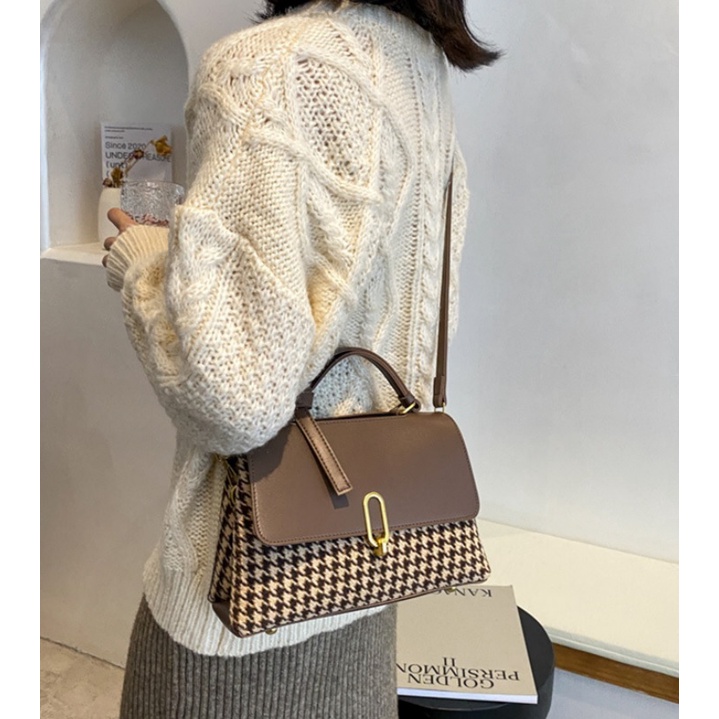 JK 962 1KG MUAT 2PCS TAS SELEMPANG WANITA FASHION IMPORT MOTIF HOUNDSTOOTH VINTAGE STYLE E6068