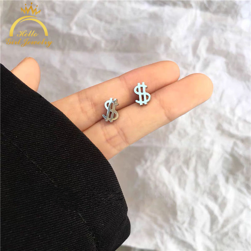 Anting Tusuk Gantung Desain Simbol Dollar Gaya Korea / Hip Hop / Simple Untuk Pria / Wanita