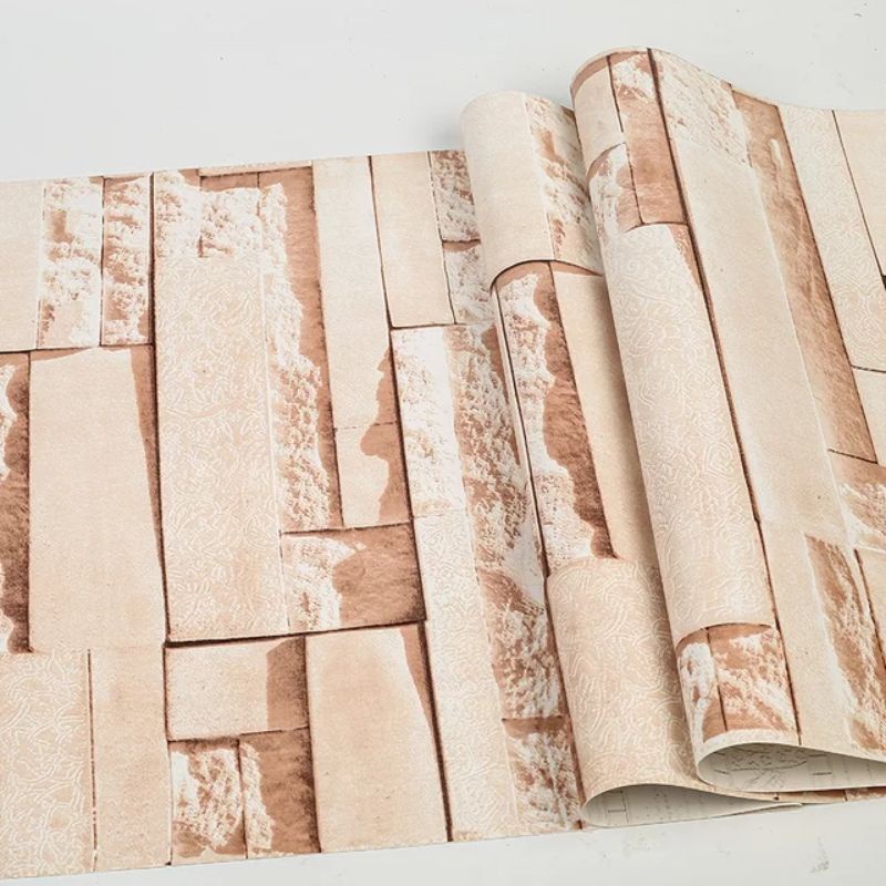 WALLPAPER DINDING MOTIF BATU ALAM ORANGE 10m x 45cm