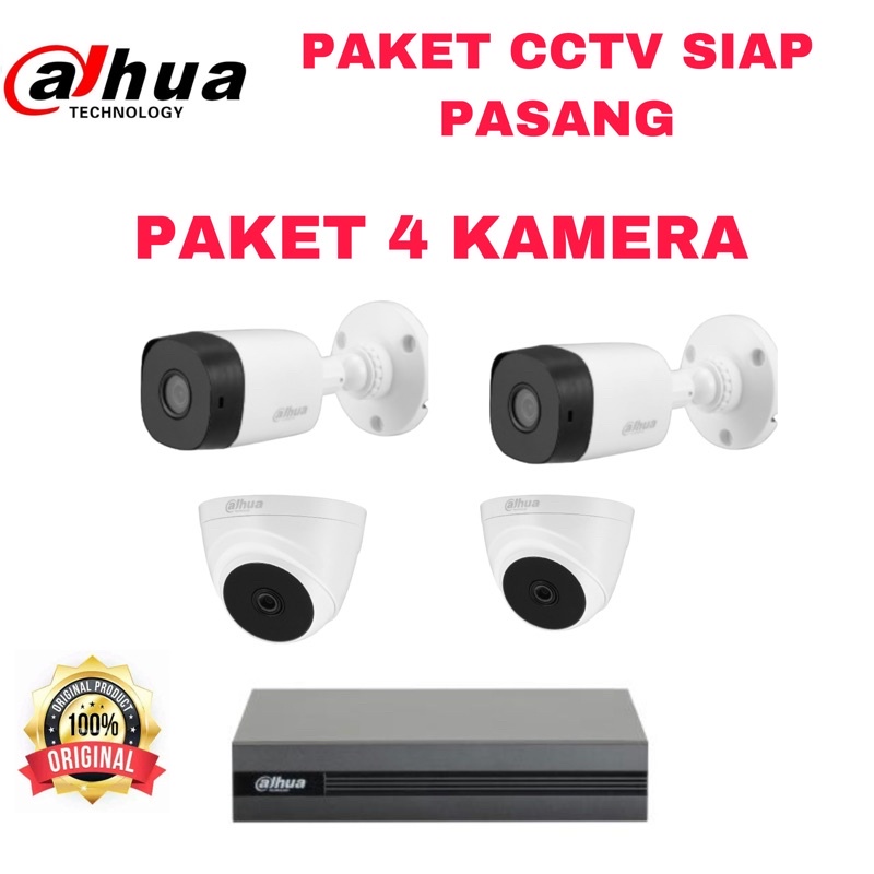 PROMO PAKET KAMERA CCTV DAHUA 2MP 4 CAMERA 4 CH CHANNEL 1080p FULL HD KOMPLIT SIAP PASANG 4ch 4channel bisa online di hp 2 mp megapixel MURAH