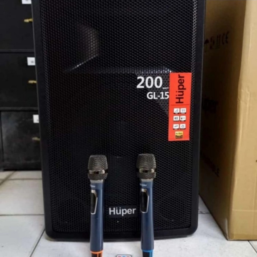 Speaker portable huper 15 inch Gl15 Original aktif mic Wireless gl 15
