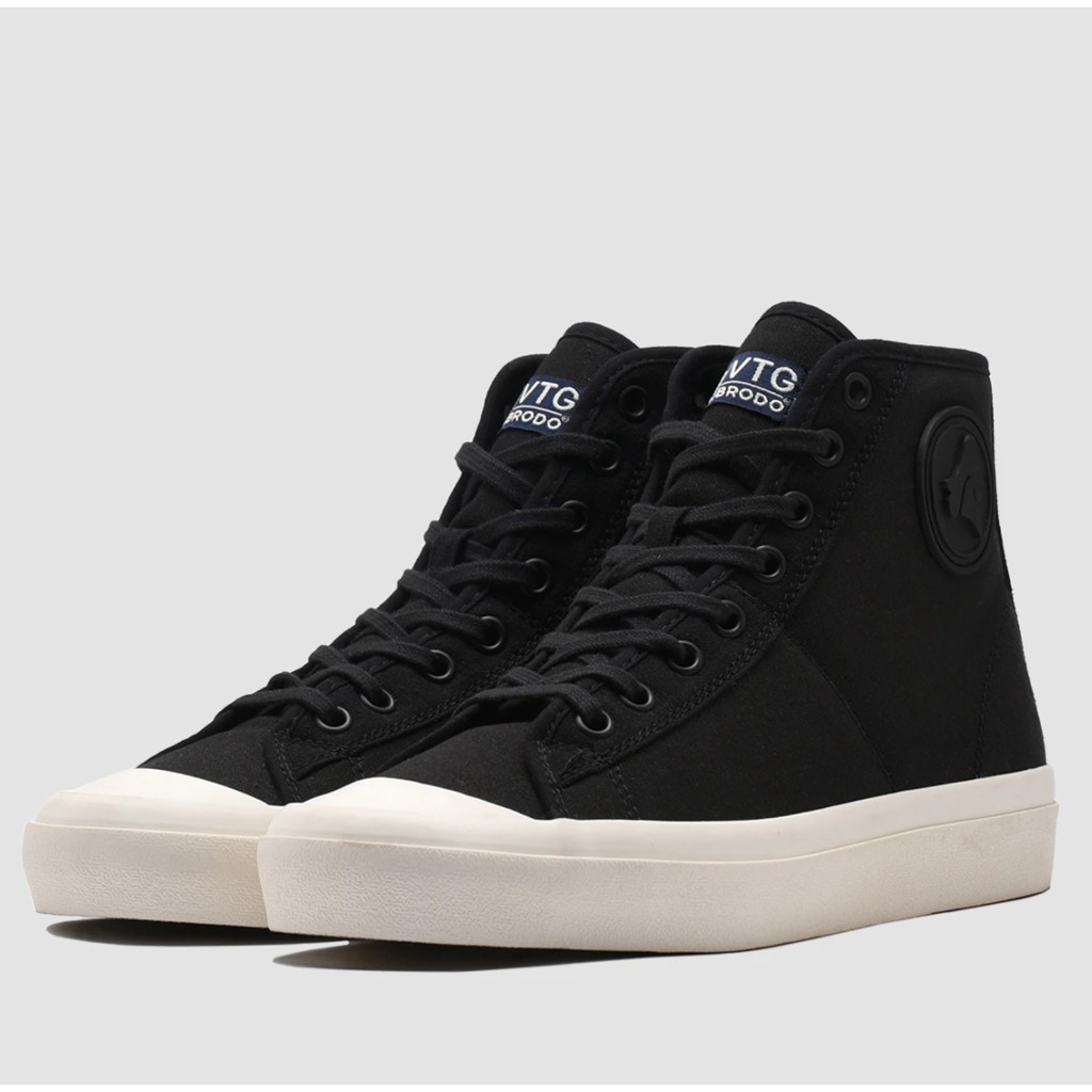 Sepatu Brodo Vintage/Vantage V2 Hi (Mocha/Navy/Fullblack/Teracota/Natural White/Black White/Camel/Olive)-Black White