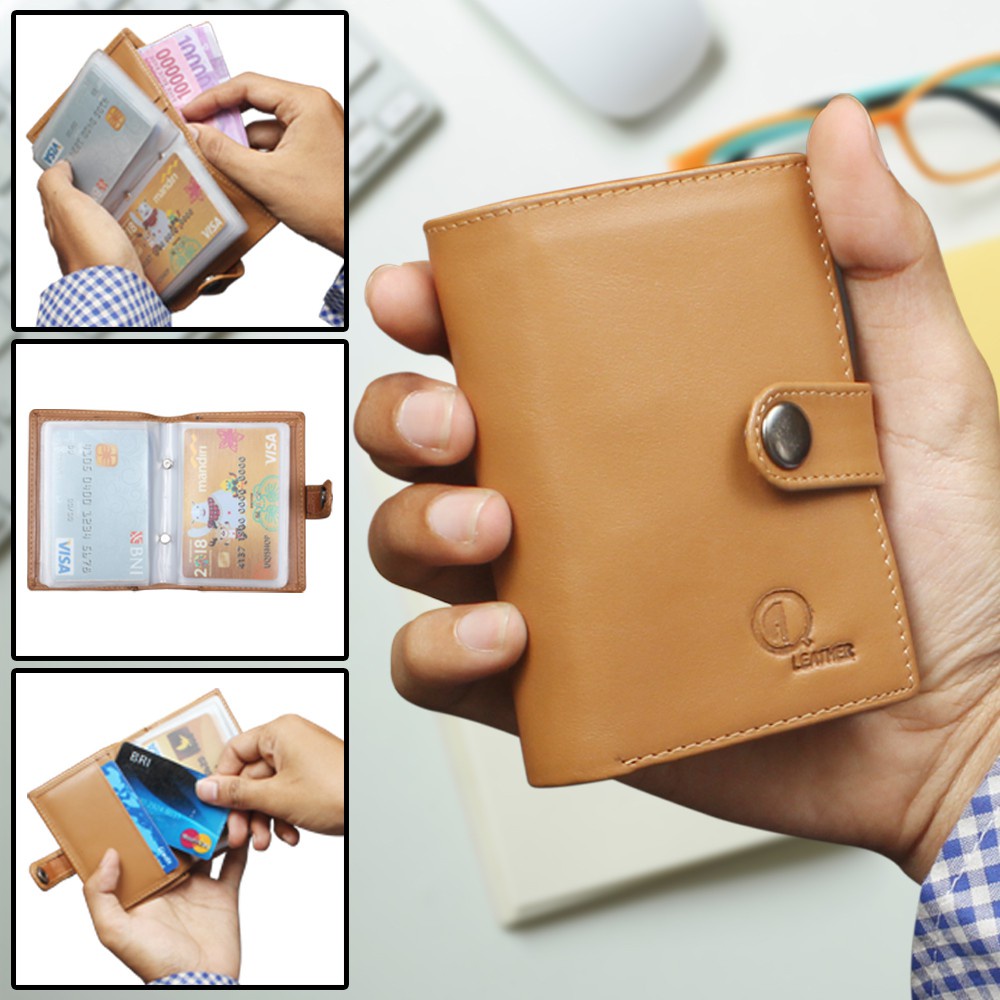 Dompet Kartu Mini Kulit Sapi Asli Wanita Pria 16 Slot Card Slot  Original Qi Leather - CH02