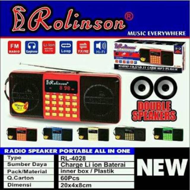 SPEAKER RADIO MP3 USB MEMORY ROLINSON RL-4028 DOUBOE SPEAKER