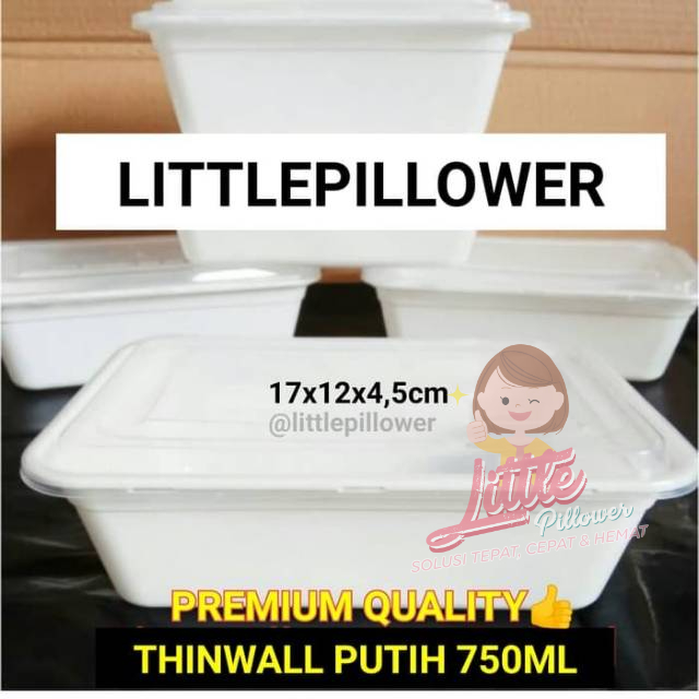 (PREM750 PUTIH) Thinwall Putih Premium 750ml/Lunch Box Plastik/Kotak Makan