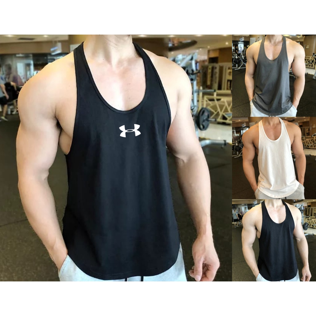 SINGLET GYM PRIA POLOS OVERSIZE FITNESS TALI KECIL RUNNING TRAINING SPORT WEAR MEN TANK TOP