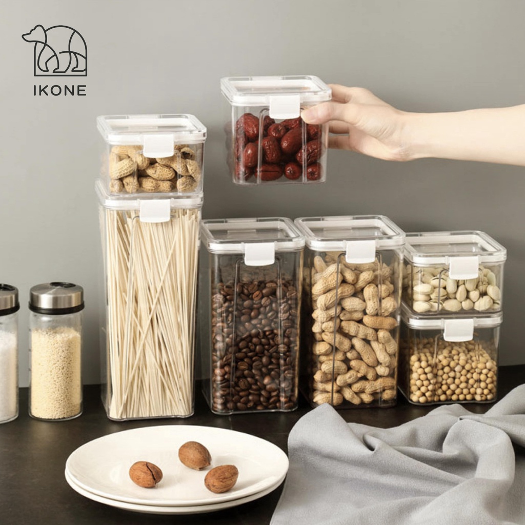 【IKONE】KUSU Kotak toples Penyimpanan Makanan Sebaguna Putih Kedap Udara Tempat Penyimpanan Cereal Toples Kotak Bening Kontainer Kulkas Lemari Dapur Makanan Food Storage Box