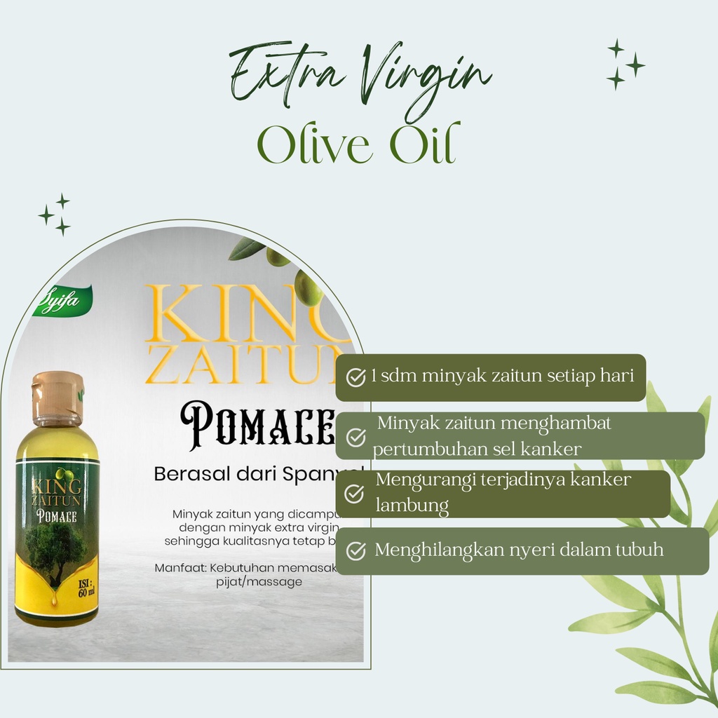 

KING ZAITUN MINYAK ZAITUN EXTRA VIRGIN OLIVE OIL 60ML | AMAN DI KONSUMSI BAIK UNTUK KESEHATAN