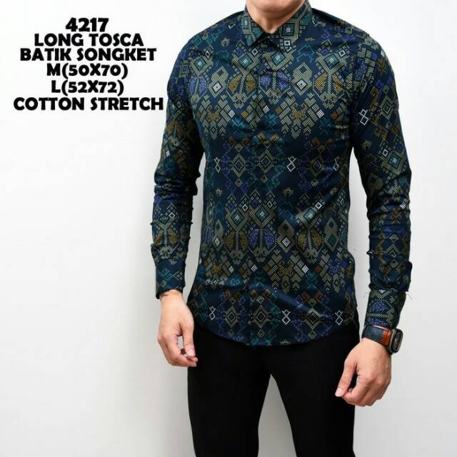 Kemeja Batik Songket Pria Panjang Kerja Kantor Slimfit / Baju Batik