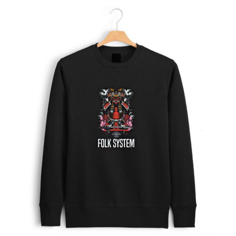 Sweater Crewneck Pria Original folksystem Motif Japan