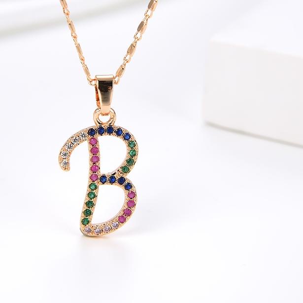 ➪ Kalung Titaniun Huruf Wanita Permata Perhiasan Lapis titanium Emas Kalung Alfabet 18k 104n ۞