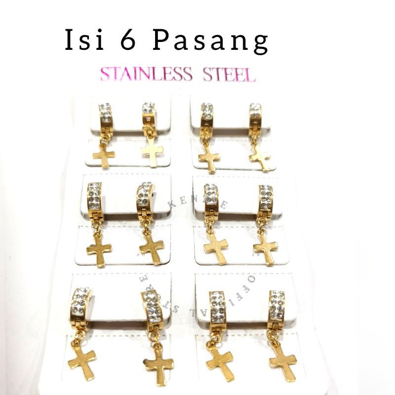 Anting tusuk salib isi 12 pcs bahan titanium