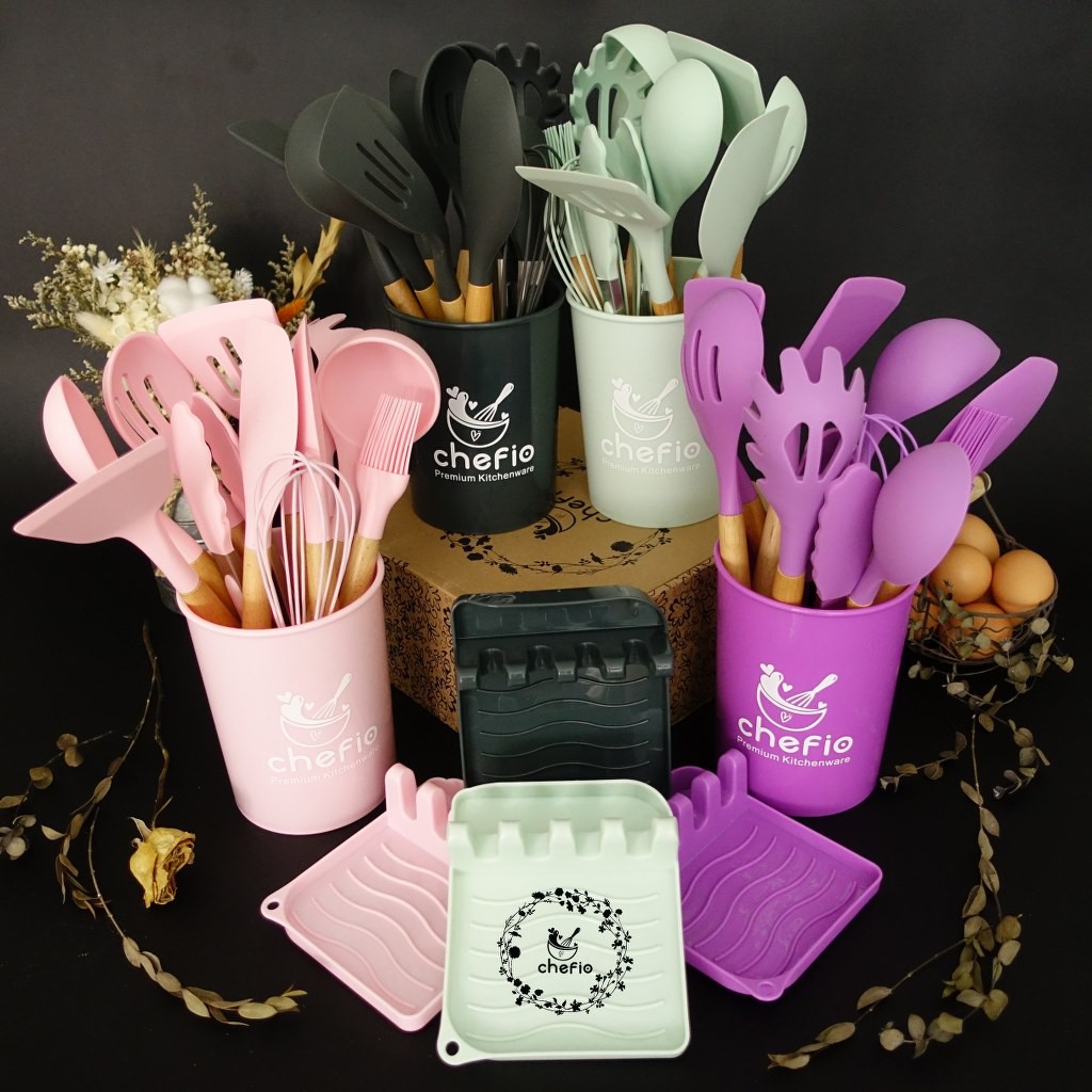 Chefio Sodet Set Silikon isi 13pcs / SpatulaTahan Panas / Sutil Masak Tahan Panas