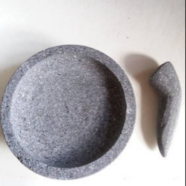 Cobek dan ulekan batu asli 16 cm