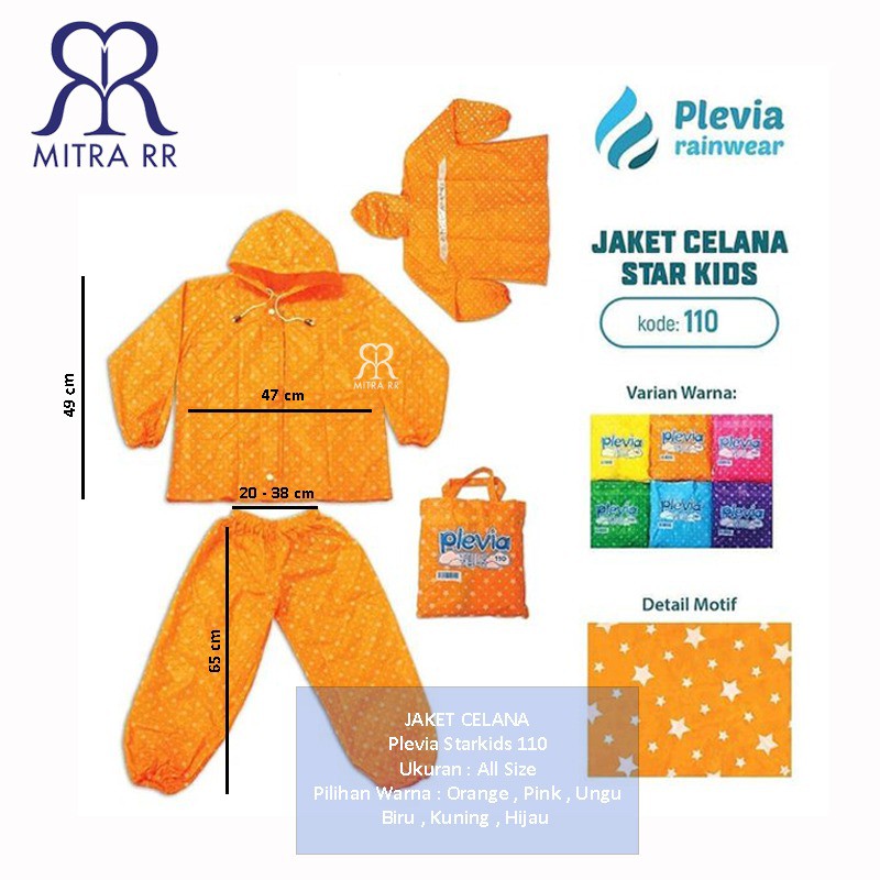 Jas Hujan Anak Jaket Celana Stelan Plevia Starkid 110 Motif Bintang Lucu