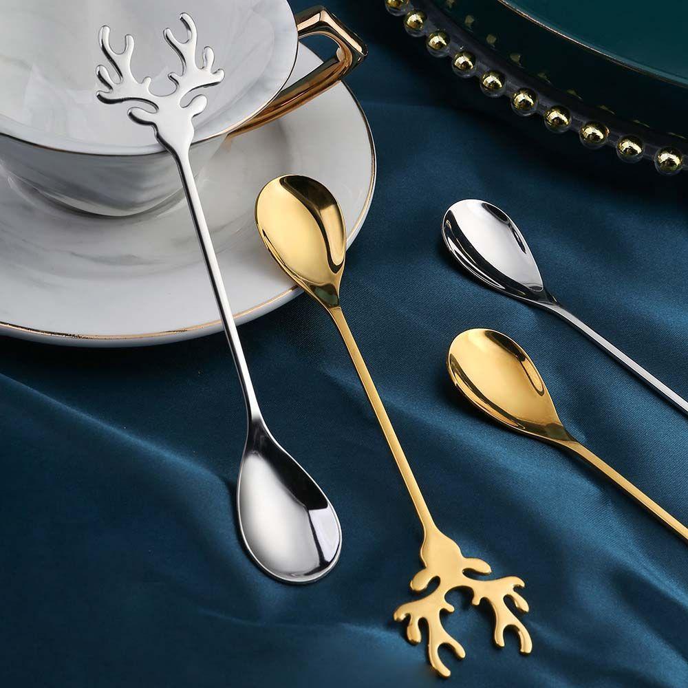 Nickolas1 Sendok Kopi Stainless Steel Kualitas Tinggi Natal Elk Deer Head Dessert Stirring Spoon