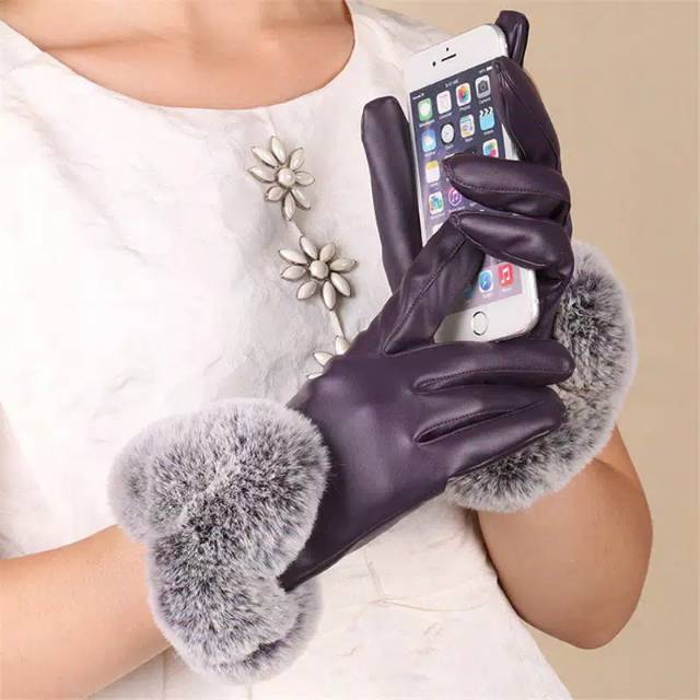 Woman Winter PU Leather Touchscreen Gloves Sarung Tangan Wanita Musim Dingin Gugur Layar Sentuh