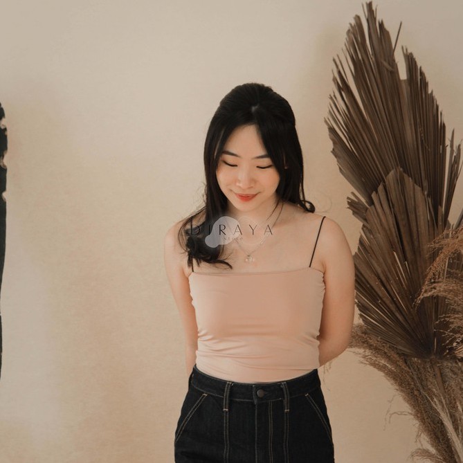 Diraya Tank Top Crop Top Wanita Polos Squre Neck Tali Kecil Tali Spaghetti