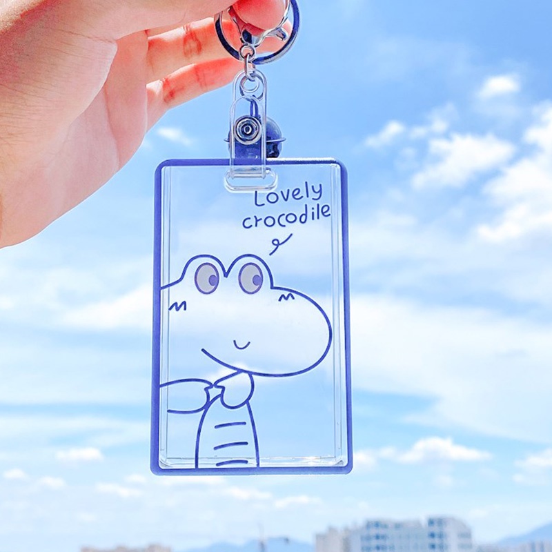 Cartoon Animal Acrylic Card Cover with Little Bell Keychain Transparent Waterproof Card Case