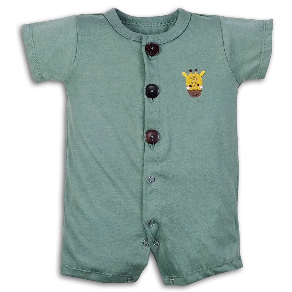 Bearhug Homewear Romper Bayi Laki-Laki Pendek HRX4 Embroidery 3-12 Bulan-Hijau Lembut-Giraffe