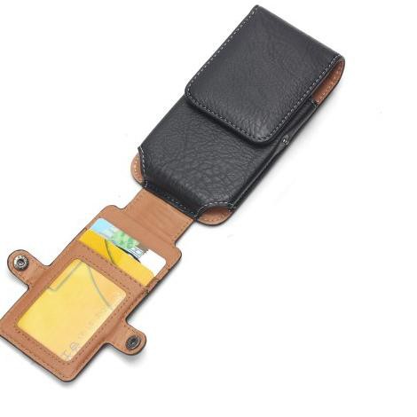 【тeraтaѕ】 SARUNG HP Pinggang Kulit Slot Kartu Carabiner 6 Inch Vertikal (16 x 8 Cm) ✵