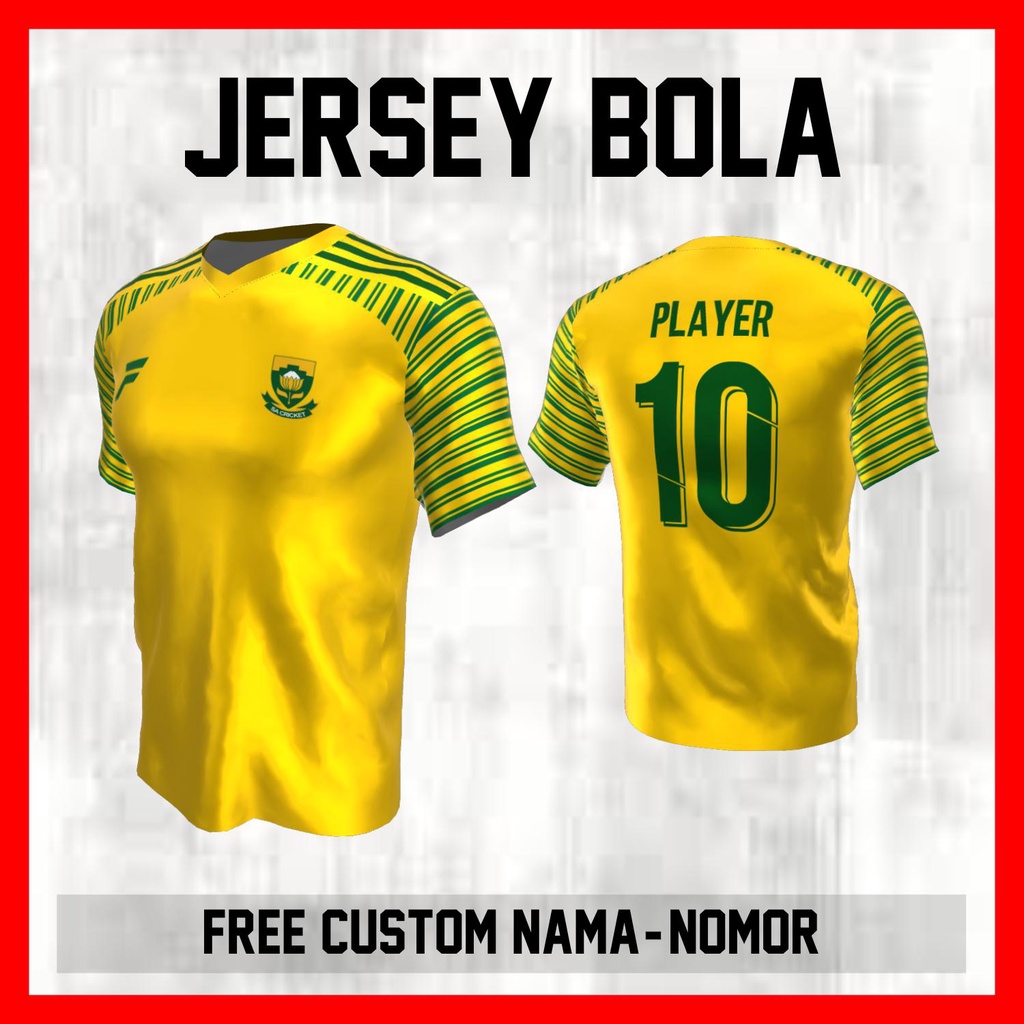 Kaos Bola Jersey Afrika Selatan Timnas Negara Garis Bahu Baju Custom Nama dan Nomor Punggung - 200