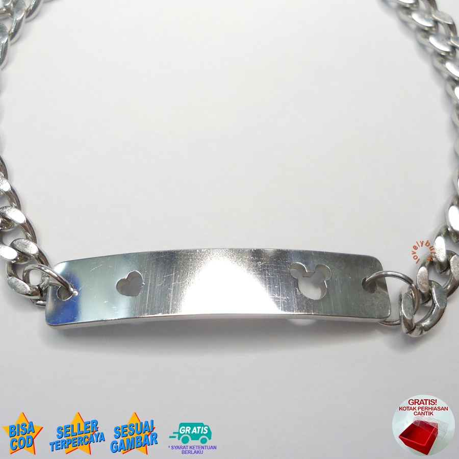 Lovelybutik Gelang Anak Titanium 3lsa Gelang Tangan Rantai Anak Titanium Ukuran 15 Cm Bonus Kotak Perhiasan