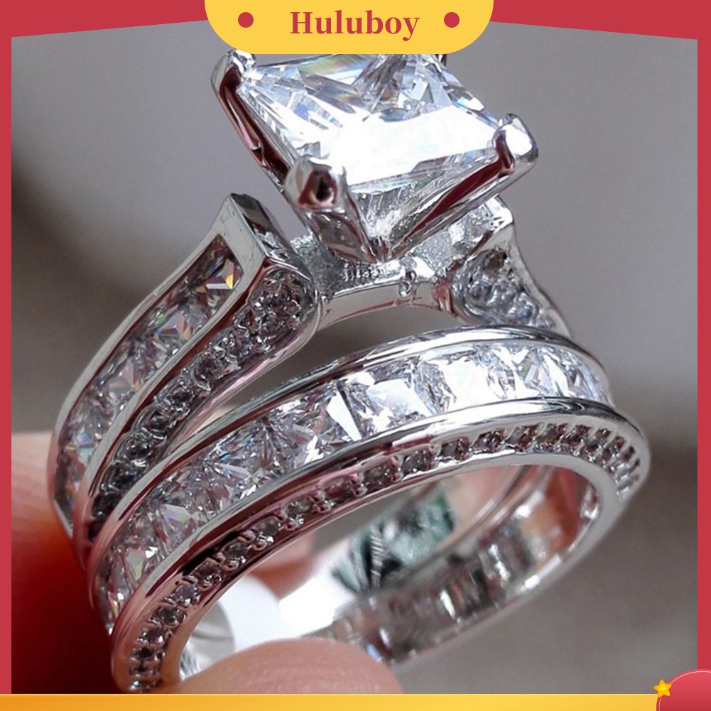 Hu Hu Hu Hu Hu Alat Bantu Pasang Kacamata♡ 2pcs / Set Cincin Wanita Hias Cubic Zirconia + Berlian Imitasi Berkilau Untuk Pertunangan